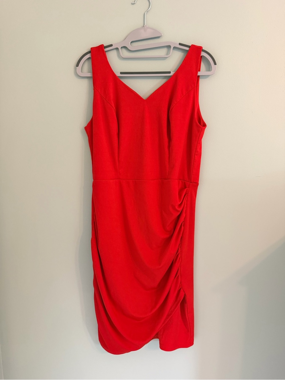 Grace Karin Red V-Neck Ruched Midi Dress